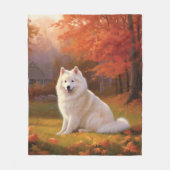 Amerikaanse Eskimo in herfstbladeren Herfst geïnsp Fleece Deken (Voorkant)