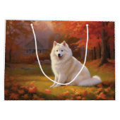 Amerikaanse Eskimo in herfstbladeren Herfst geïnsp Groot Cadeauzakje (Achterkant)