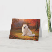 Amerikaanse Eskimo in herfstbladeren Herfst geïnsp Kaart (Voorkant)