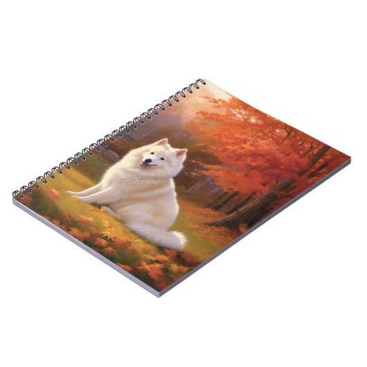 Amerikaanse Eskimo in herfstbladeren Herfst geïnsp Notitieboek (Linkerzijde)