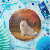 Amerikaanse Eskimo in herfstbladeren Herfst geïnsp Papieren Bordje (Feest)