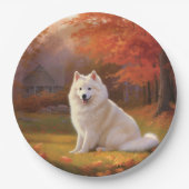 Amerikaanse Eskimo in herfstbladeren Herfst geïnsp Papieren Bordje (Voorkant)