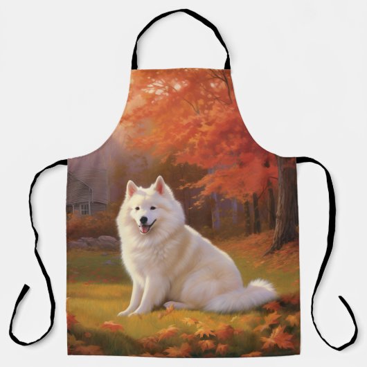 Amerikaanse Eskimo in herfstbladeren Herfst geïnsp Schort (Voorkant)