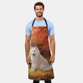 Amerikaanse Eskimo in herfstbladeren Herfst geïnsp Schort (Gedragen)