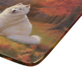 Amerikaanse Eskimo in herfstbladeren Herfst geïnsp Snijplank (Hoek)