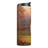 Amerikaanse Eskimo in herfstbladeren Herfst geïnsp Thermosbeker (Gedraaid links)