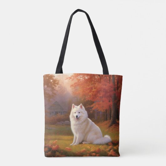 Amerikaanse Eskimo in herfstbladeren Herfst geïnsp Tote Bag (Achterkant)