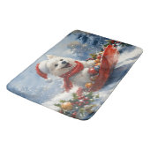 Amerikaanse Eskimo in Sledge Laat het Sneeuw Kerst Badmat (Gekanteld)