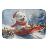 Amerikaanse Eskimo in Sledge Laat het Sneeuw Kerst Badmat (Voorkant)
