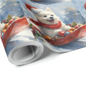 Amerikaanse Eskimo in Sledge Laat het Sneeuw Kerst Cadeaupapier (Rol Hoek)