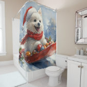 Amerikaanse Eskimo in Sledge Laat het Sneeuw Kerst Douchegordijn (In situ)