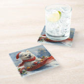 Amerikaanse Eskimo in Sledge Laat het Sneeuw Kerst Glazen Onderzetter (Schuin)