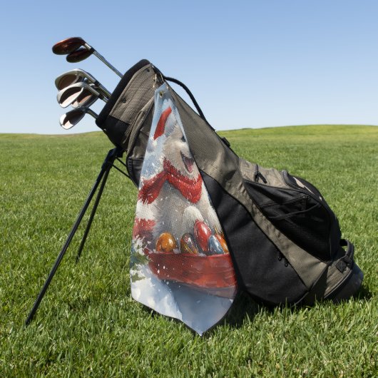 Amerikaanse Eskimo in Sledge Laat het Sneeuw Kerst Golfhanddoek (Groen)