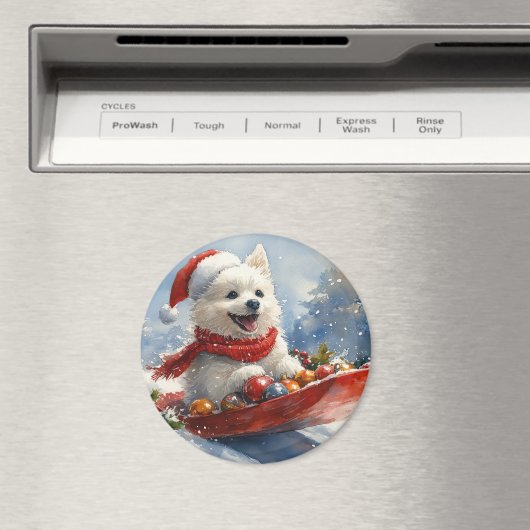 Amerikaanse Eskimo in Sledge Laat het Sneeuw Kerst Magneet (Insitu (Vaatwasser))