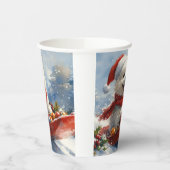 Amerikaanse Eskimo in Sledge Laat het Sneeuw Kerst Papieren Bekers (Links)