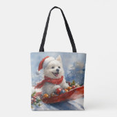 Amerikaanse Eskimo in Sledge Laat het Sneeuw Kerst Tote Bag (Achterkant)