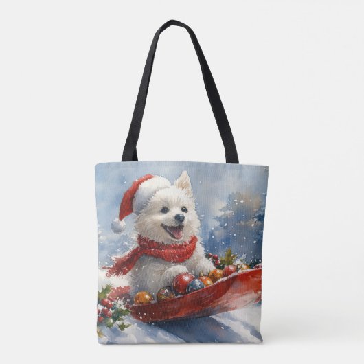 Amerikaanse Eskimo in Sledge Laat het Sneeuw Kerst Tote Bag (Achterkant)