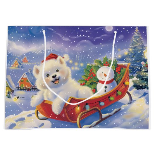 Amerikaanse Eskimo in Sleigh Snow Kerstmis Groot Cadeauzakje (Voorkant)