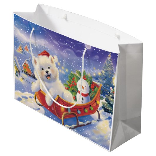 Amerikaanse Eskimo in Sleigh Snow Kerstmis Groot Cadeauzakje (Achterkant Gekanteld)