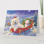 Amerikaanse Eskimo in Sleigh Snow Kerstmis Kaart (Voorkant)