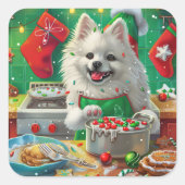 Amerikaanse Eskimo Kerstbakfeest: Festive Kerstmis Vierkante Sticker (Voorkant)