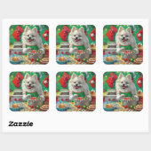 Amerikaanse Eskimo Kerstbakfeest: Festive Kerstmis Vierkante Sticker (Vel)