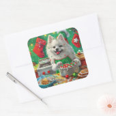 Amerikaanse Eskimo Kerstbakfeest: Festive Kerstmis Vierkante Sticker (Envelop)