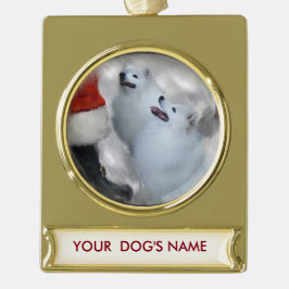 Amerikaanse Eskimo-kerstcadeautjes op maat Verguld Banner Ornament