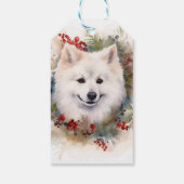 Amerikaanse Eskimo Kerstkrans Feestelijke Pup Cadeaulabel (Achterkant)
