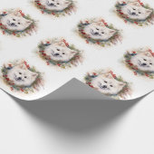 Amerikaanse Eskimo Kerstkrans Feestelijke Pup Cadeaupapier (Hoek)