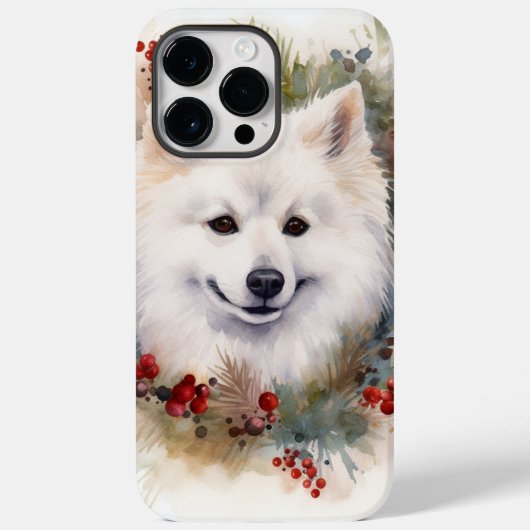 Amerikaanse Eskimo Kerstkrans Feestelijke Pup Case-Mate iPhone Case (Achterkant)