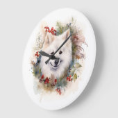 Amerikaanse Eskimo Kerstkrans Feestelijke Pup Grote Klok (Hoek)