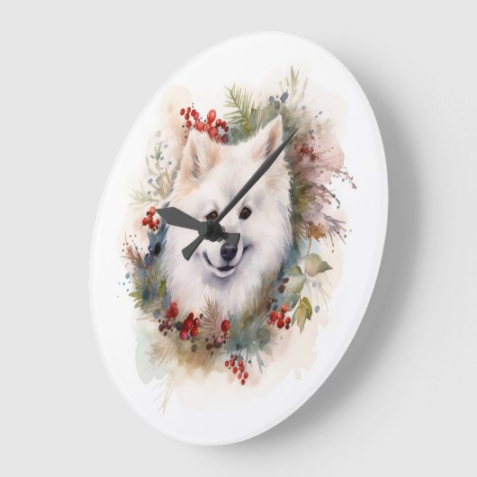 Amerikaanse Eskimo Kerstkrans Feestelijke Pup Grote Klok (Hoek)