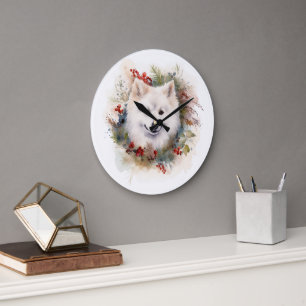 Amerikaanse Eskimo Kerstkrans Feestelijke Pup Grote Klok