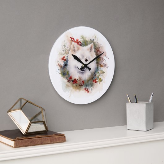 Amerikaanse Eskimo Kerstkrans Feestelijke Pup Grote Klok (Kantoor)