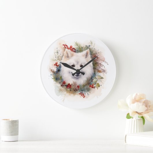 Amerikaanse Eskimo Kerstkrans Feestelijke Pup Grote Klok (Huis)