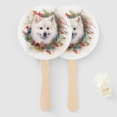 Amerikaanse Eskimo Kerstkrans Feestelijke Pup Handwaaier (Voorkant en achterkant)