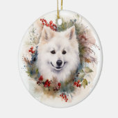 Amerikaanse Eskimo Kerstkrans Feestelijke Pup Keramisch Ornament (Links)