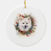 Amerikaanse Eskimo Kerstkrans Feestelijke Pup Keramisch Ornament (Achterkant)
