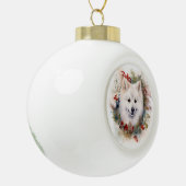 Amerikaanse Eskimo Kerstkrans Feestelijke Pup Keramische Bal Ornament (Links)