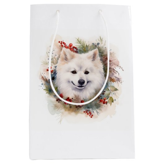 Amerikaanse Eskimo Kerstkrans Feestelijke Pup Medium Cadeauzakje (Voorkant)