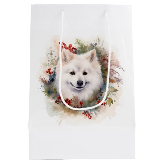 Amerikaanse Eskimo Kerstkrans Feestelijke Pup Medium Cadeauzakje (Achterkant)