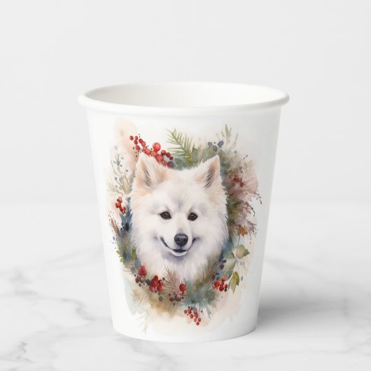 Amerikaanse Eskimo Kerstkrans Feestelijke Pup Papieren Bekers (Voorkant)