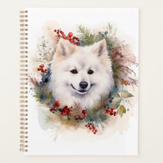 Amerikaanse Eskimo Kerstkrans Feestelijke Pup Planner (Voorkant)