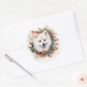 Amerikaanse Eskimo Kerstkrans Feestelijke Pup Ronde Sticker (Envelop)