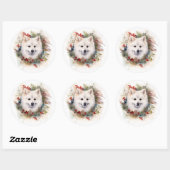 Amerikaanse Eskimo Kerstkrans Feestelijke Pup Ronde Sticker (Vel)