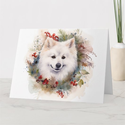 Amerikaanse Eskimo Kerstkrans Festieve Pup Kaart (Voorkant)