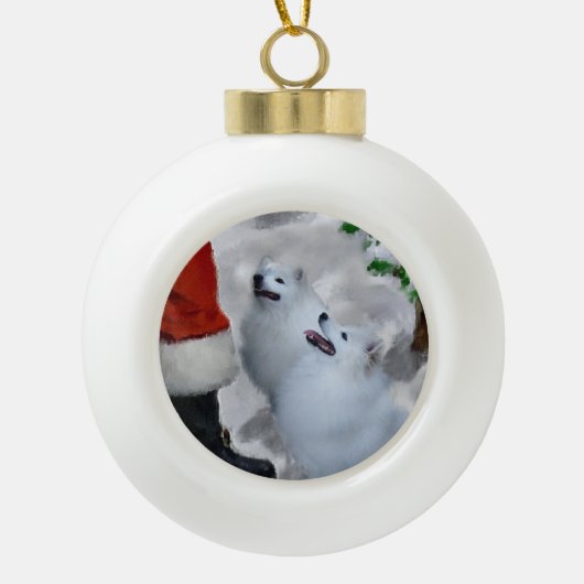 Amerikaanse Eskimo Kerstmis Keramische Bal Ornament (Voorkant)