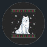 Amerikaanse Eskimo Kersttrui Xmas Dier Ronde Sticker<br><div class="desc">Amerikaanse Eskimo Kersttrui Xmas Huisdier Hondenliefhebber</div>