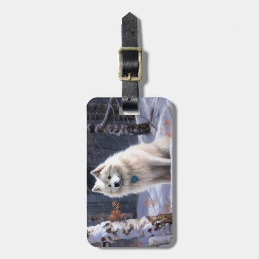 Amerikaanse Eskimo laat het sneeuwen Kerstmis Bagagelabel (Voorkant verticaal)